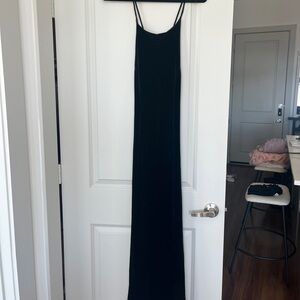 Black velvet open back dress
